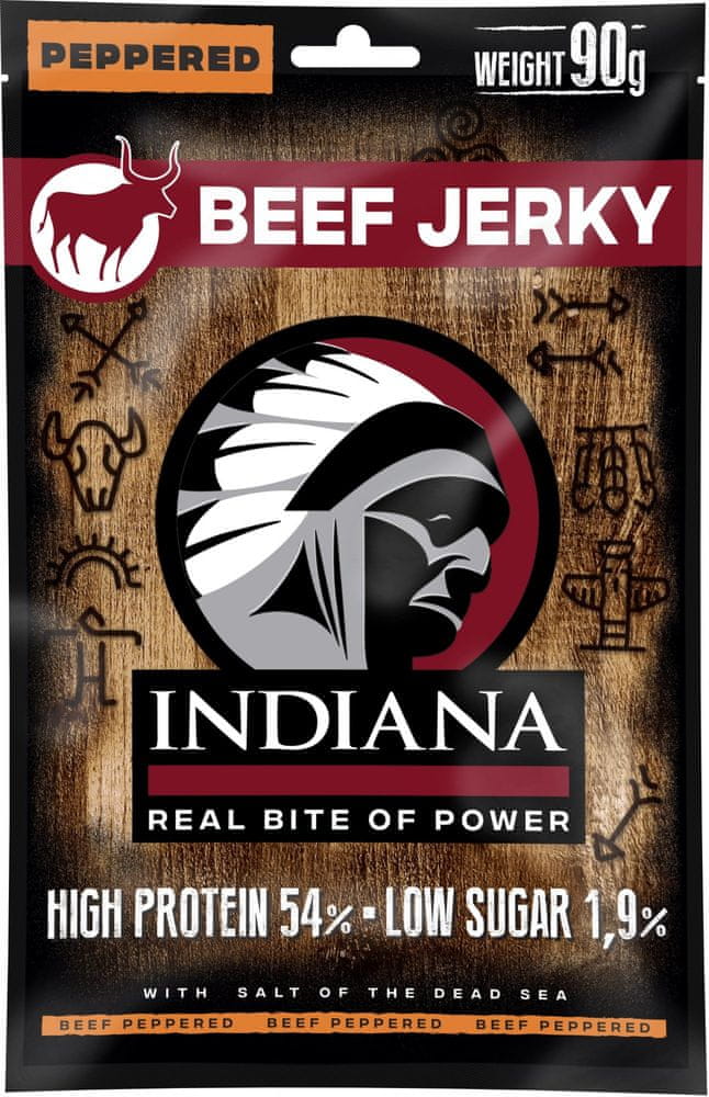 Indiana sušené mäso Jerky hovädzie Peppered ZIP 90g